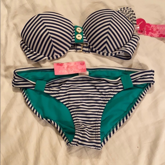 * NWT* Striped Nautical Push-up Bikini - Picture 1 of 4